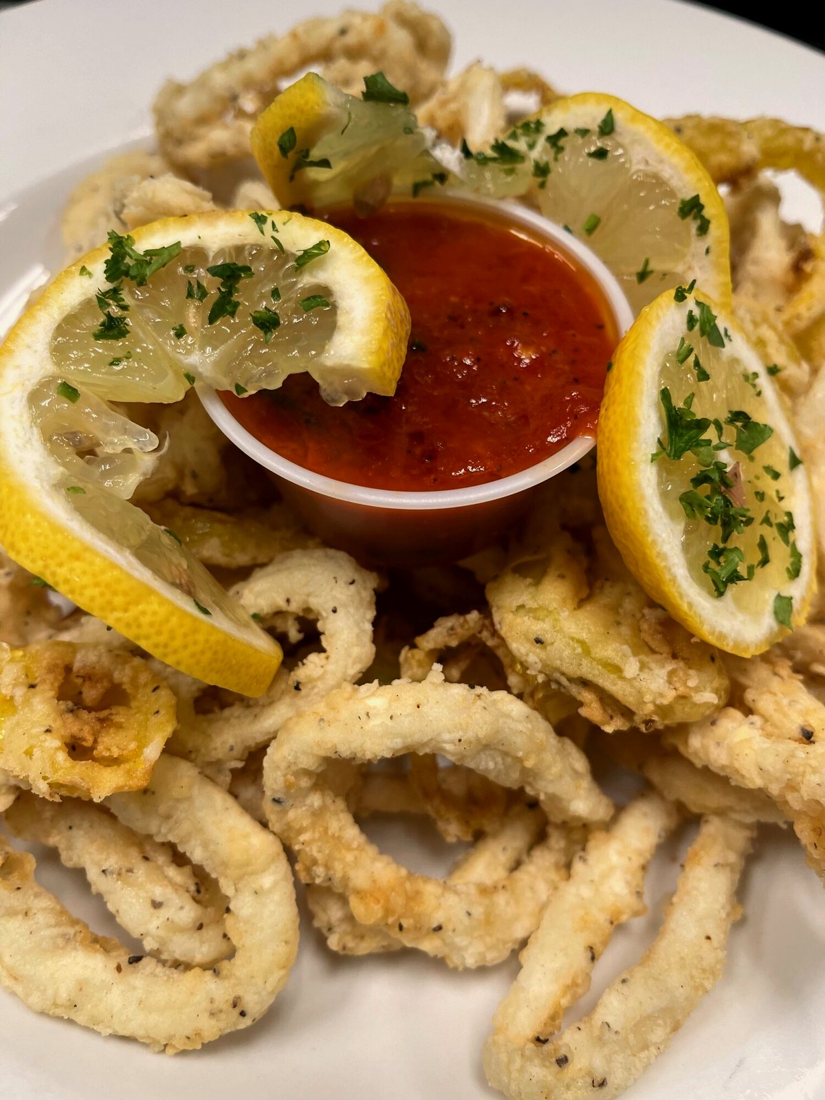 Fried calamari with lemon and marinara at SOLO