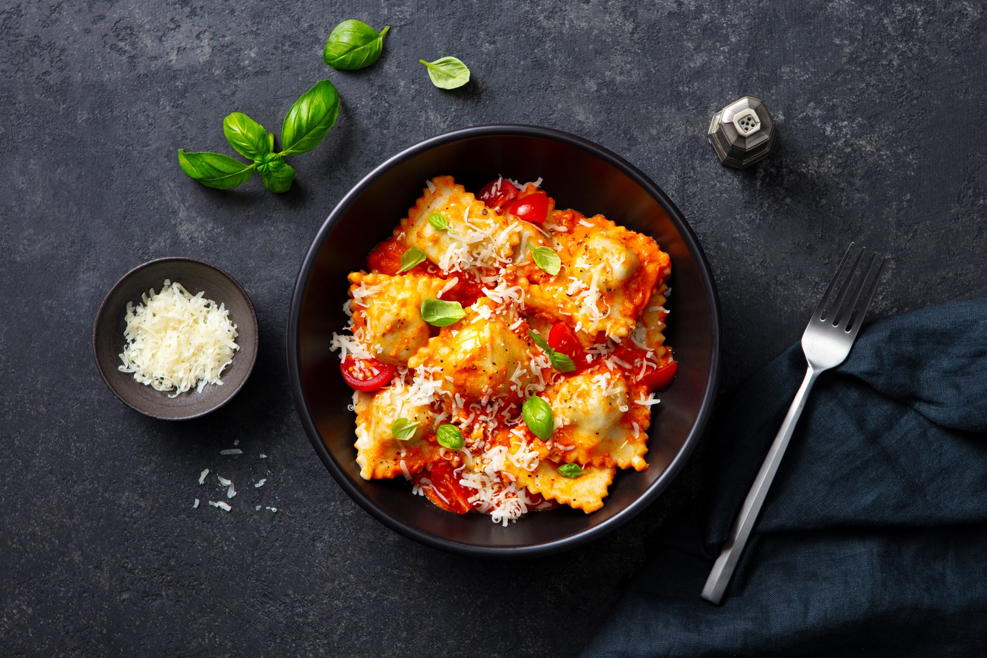 Cheese ravioli in pomodoro sauce at SOLO